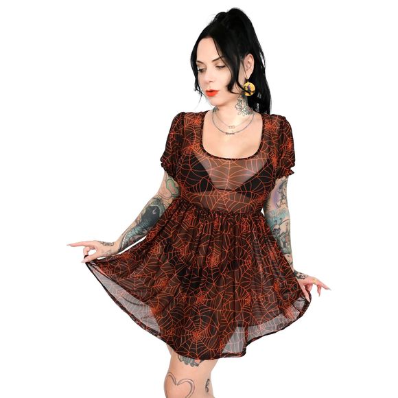 foxblood Dresses & Skirts - Foxblood Cobweb Mesh Babydoll Dress